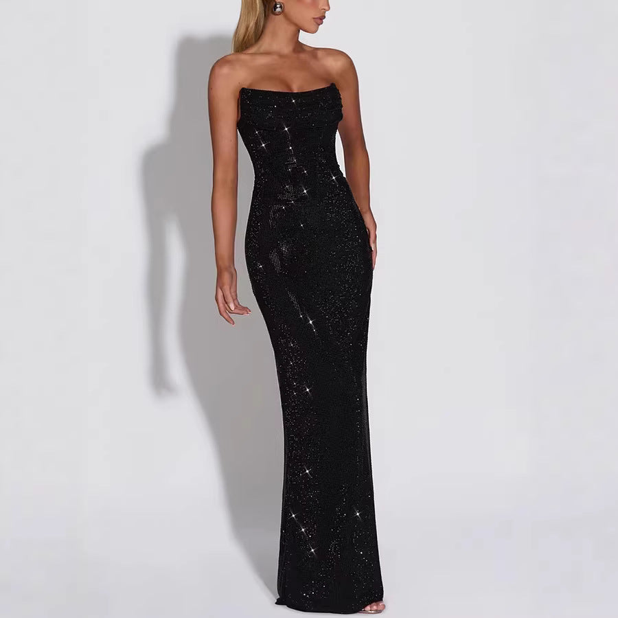 Elegante vestido de noche sin mangas con lentejuelas
