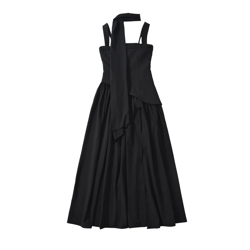 Vestido largo plisado con cintura ajustada