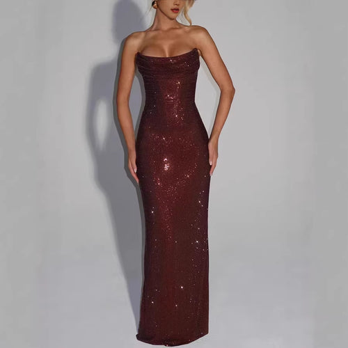 Elegante vestido de noche sin mangas con lentejuelas