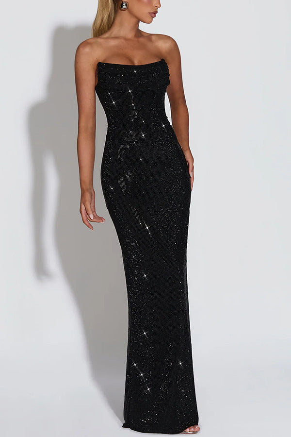 Elegante vestido de noche sin mangas con lentejuelas