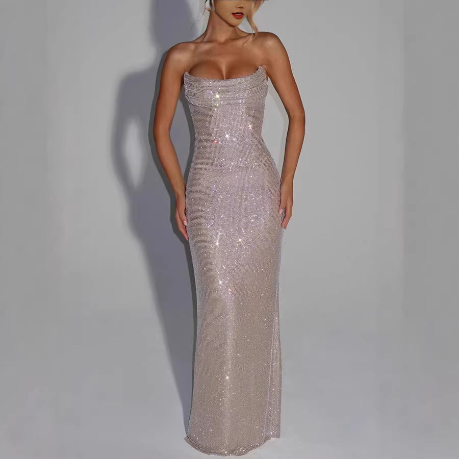Elegante vestido de noche sin mangas con lentejuelas