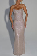 Elegant sleeveless sequined evening dress