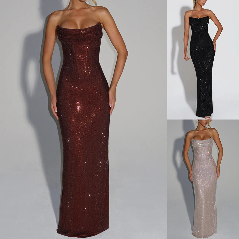 Elegante vestido de noche sin mangas con lentejuelas